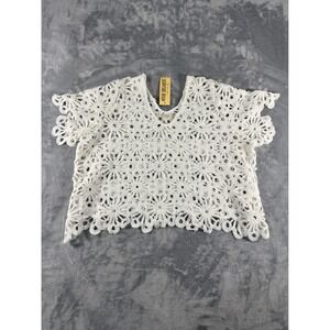 4OUR‎ DREAMERS White Crochet Lace Floral Medallion V-Neck Top Small NWT